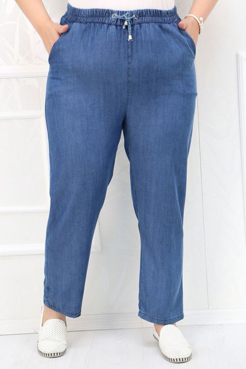 29001 Büyük Beden Dar Paça Kot Pantolon-Koyu Mavi