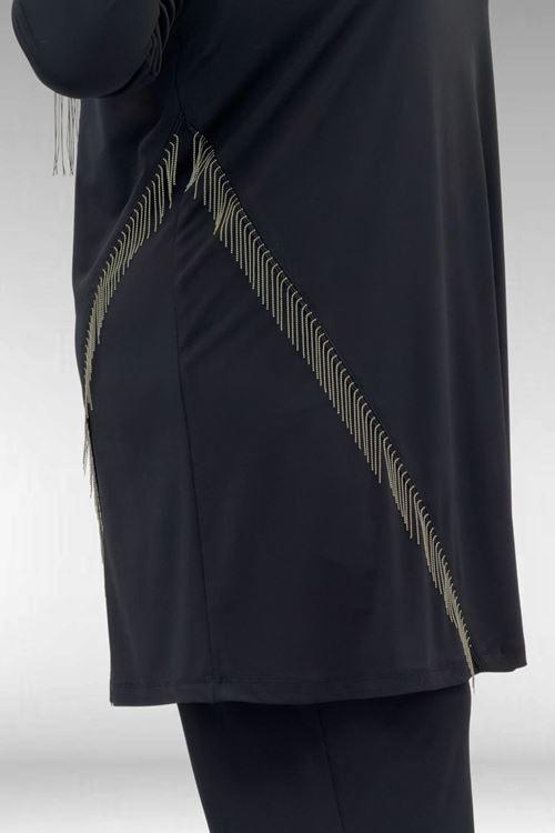 67043 Büyük Beden Püskül Detaylı Sandy Pantolonlu Takım - Siyah