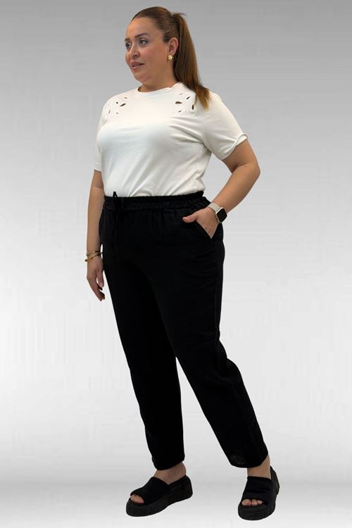 59020 Büyük Beden Beli Lastikli Müslin Dar Paça Pantolon - Siyah