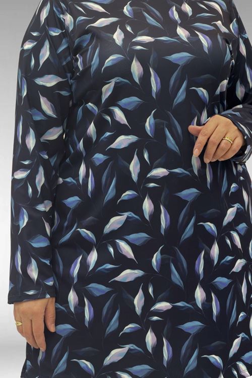 1727 Büyük Beden Uzunkol Tesettür Mayo Takım - Laci Yaprak Desenli-Laci