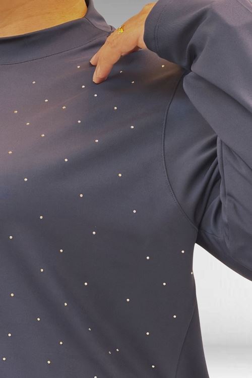 1739 Büyük Beden Önü Taş Baskılı Uzunkol Tesettür Mayo - Lacivert