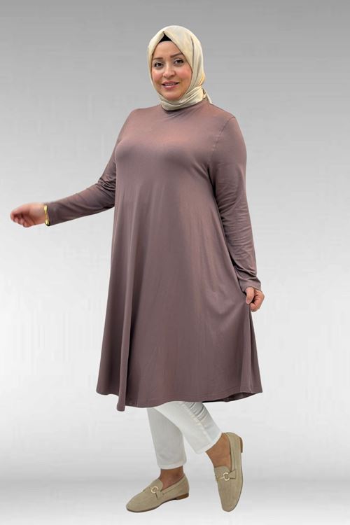 28016 Büyük Beden Mevlana Penye Tunik - Vizon