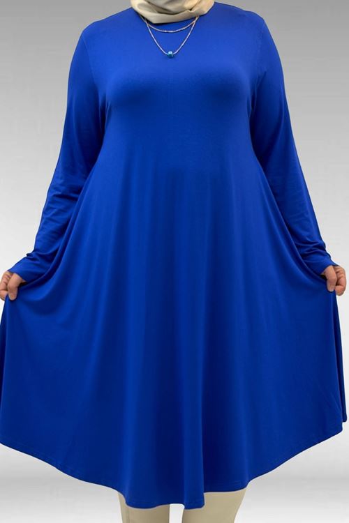 28016 Büyük Beden Penye Mevlana Tunik - Saks