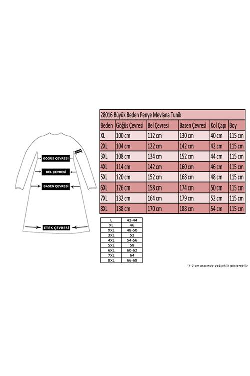 28016 Büyük Beden Mevlana Penye Tunik - İndigo