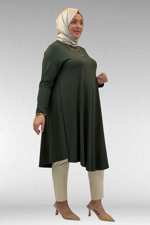 28016 Büyük Beden Mevlana Penye Tunik - Haki