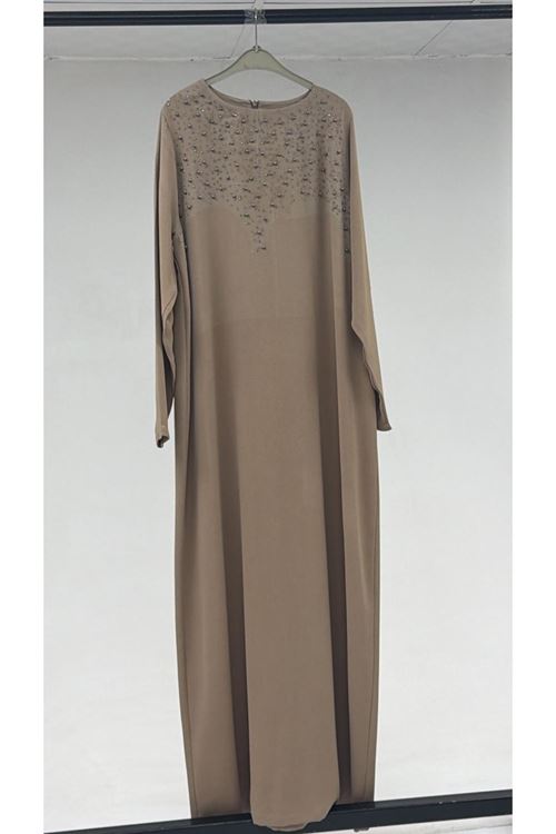 D-1116 Büyük Beden krep -Elbise - Vizon