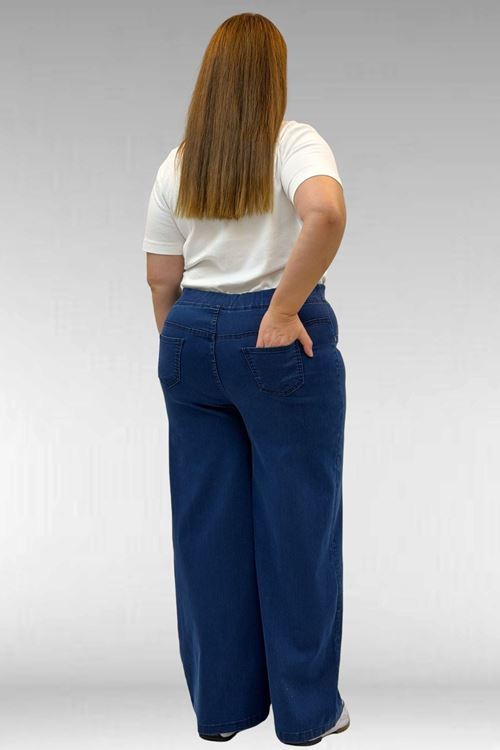 9182-9 Büyük Beden Beli Lastikli Bolpaça Kot Pantolon - Mavi