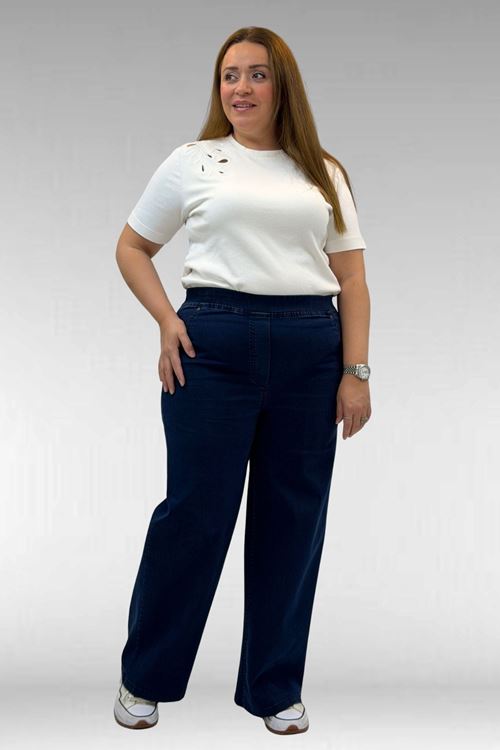 9182-9 Büyük Beden Beli Lastikli Bolpaça Kot Pantolon - Lacivert