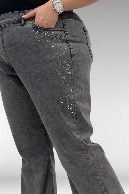 69004 Büyük Beden Yanları Taşlı İspanyol Kot Pantolon - Antrasit