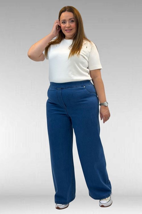 9182-9 Büyük Beden Beli Lastikli Bolpaça Kot Pantolon - Açık Mavi