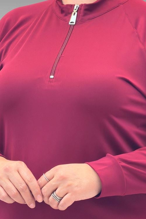 1732 Büyük Beden Balıkçı Yaka Fermuarlı Mayo - Bordo