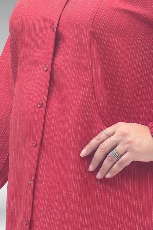 68017 Büyük Beden Hakim Yakalı Kolları Lastikli Tunik - Kırmızı