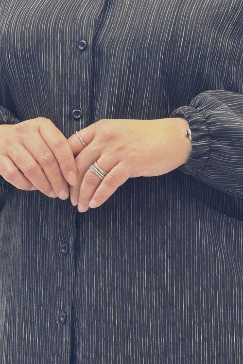 68017 Büyük Beden Hakim Yakalı Kolları Lastikli Tunik - Siyah