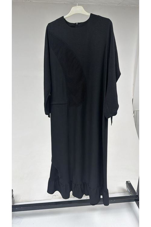 T-52002  Büyük Beden Müslin Elbise - Siyah