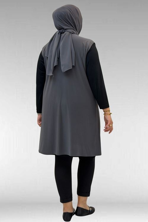 D-44001 Büyük Beden Önü Taş Detaylı Sandy Defolu Yelek - Antrasit