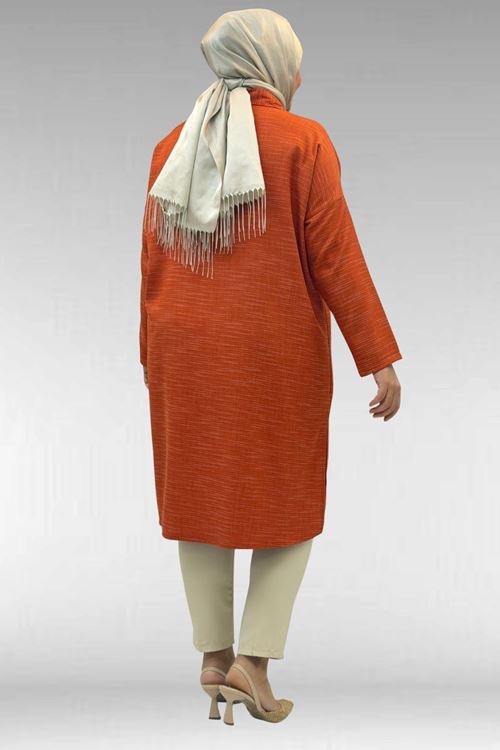 68018 Büyük Beden Düşük Kol Gömlek - Kiremit