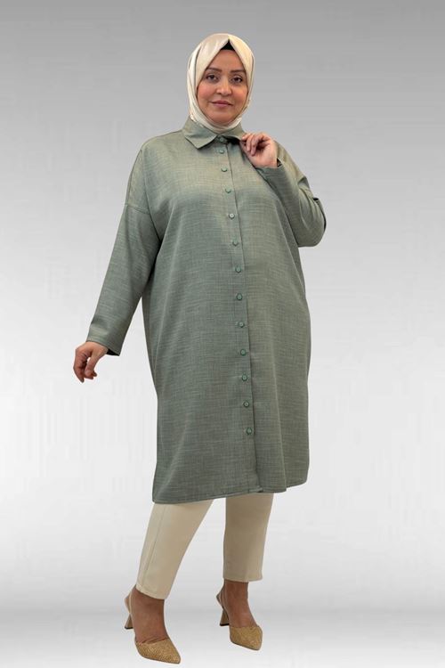 68018 Büyük Beden Düşük Kol Gömlek - Nefti