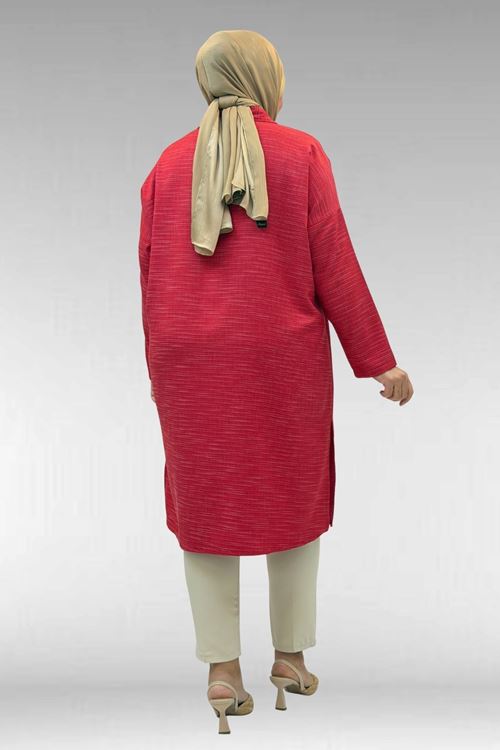 68018 Büyük Beden Düşük Kol Gömlek - Kırmızı