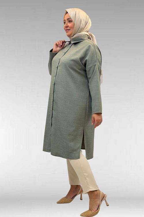 68018 Büyük Beden Düşük Kol Gömlek - Nefti