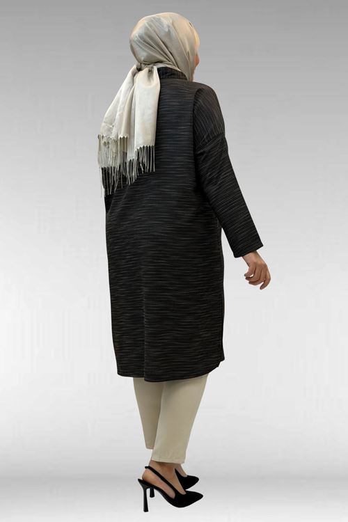 68018 Büyük Beden Düşük Kol Gömlek - Siyah