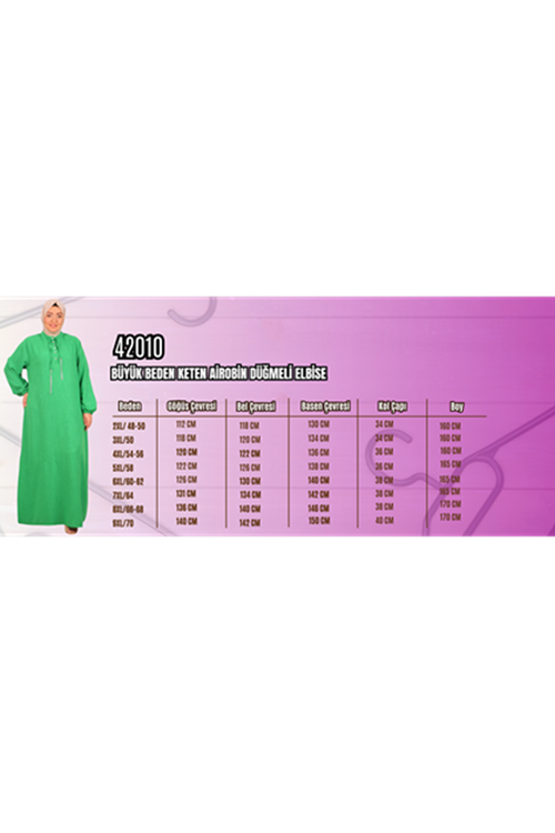 42010 Büyük Beden Keten Airobin Zincir Detaylı Elbise - Saks