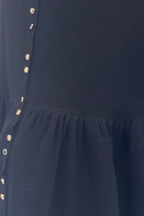 66002 Büyük Beden Eteği Fırfırlı Kolları Lastikli Müslin Ferace - Siyah