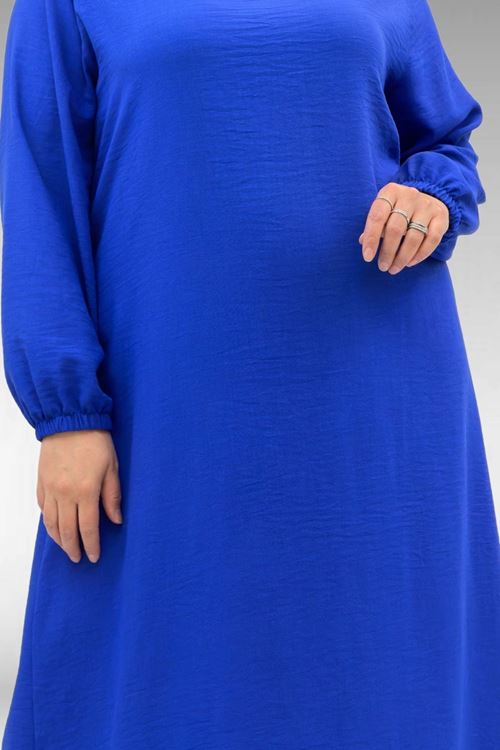 62007 Büyük Beden Kolu Lastikli Elbise - Saks