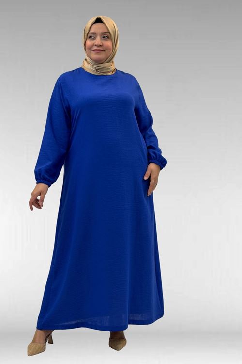 62007 Büyük Beden Kolu Lastikli Elbise - Saks