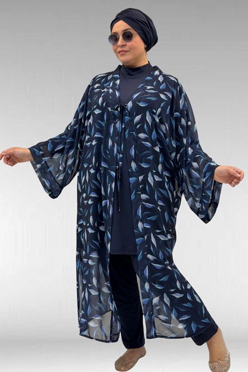 1735 Büyük Beden Garni Detaylı Pareo - Laci Yaprak Desenli-Laci