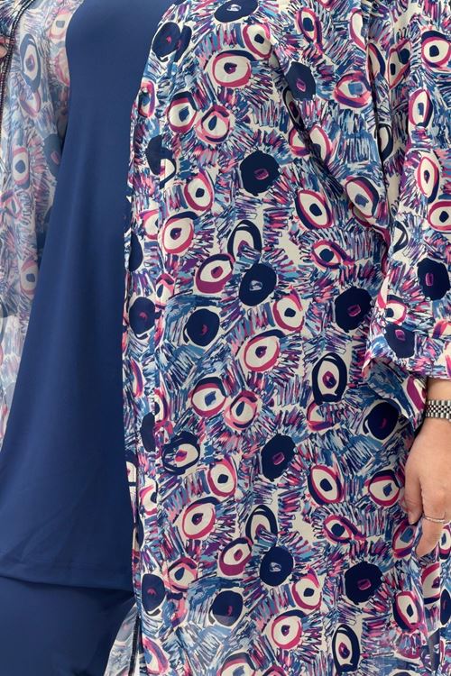 1735 Büyük Beden Garni Detaylı Pareo - Göz Desen İndigo