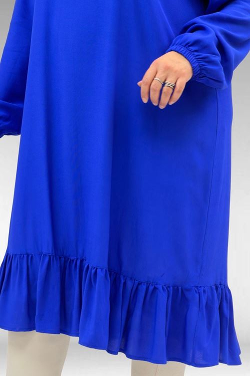 68033 Büyük Beden Eteği Fırfırlı Maroken Tunik - Saks