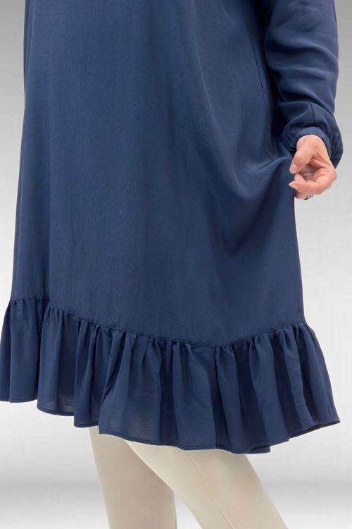 68033 Büyük Beden Eteği Fırfırlı Maroken Tunik - Lacivert