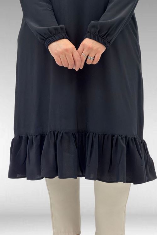 68033 Büyük Beden Eteği Fırfırlı Maroken Tunik - Siyah