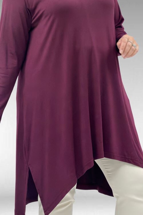58070 Büyük Beden Asimetrik Kesim Penye Tunik - Bordo