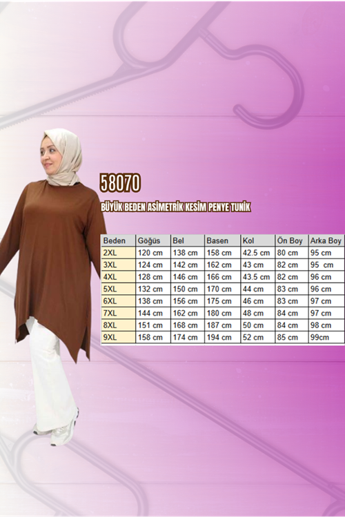 58070 Büyük Beden Asimetrik Kesim Penye Tunik - Bordo