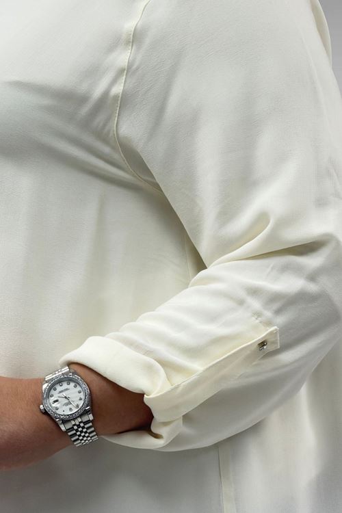 68039 Büyük Beden Hakim Yaka Maroken Gömlek - Ekru