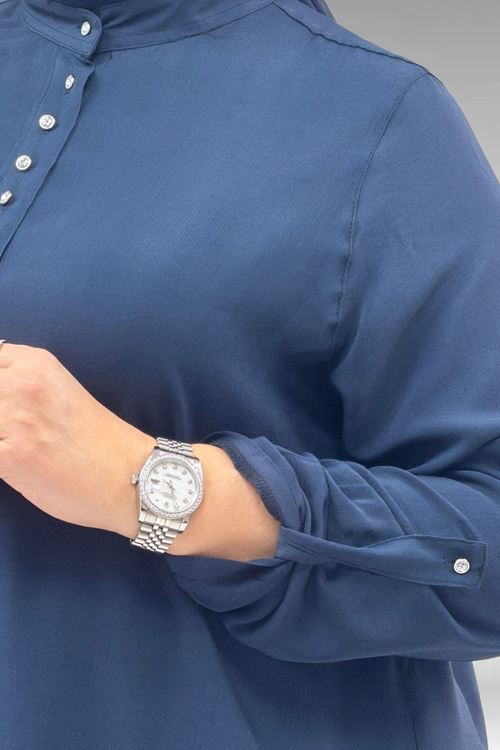 68039 Büyük Beden Hakim Yaka Maroken Gömlek - Lacivert