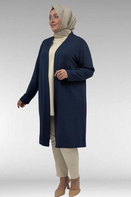 43008 Büyük Beden Penye Ceket - Koyu Petrol