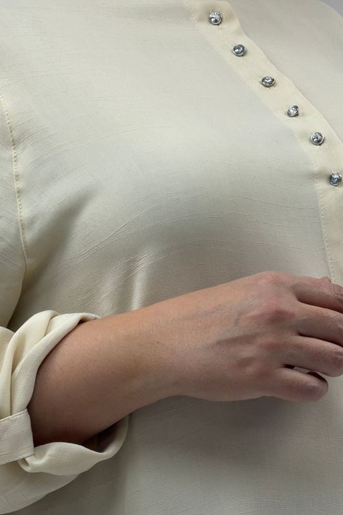 68039 Büyük Beden Hakim Yaka Maroken Gömlek - Bej