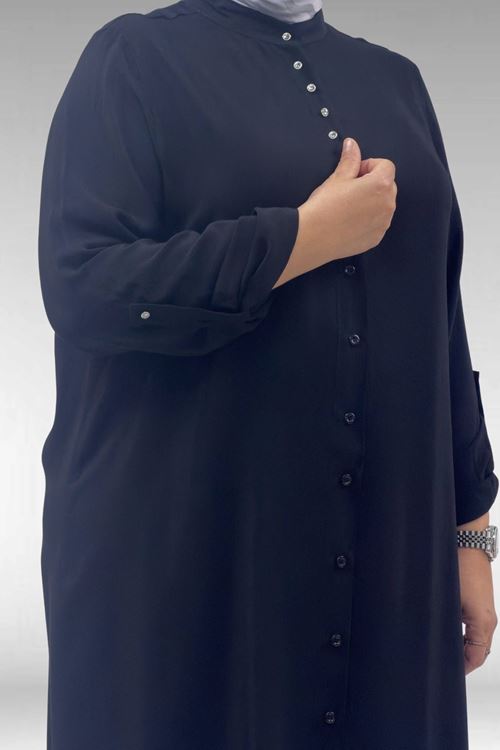 68039 Büyük Beden Hakim Yaka Maroken Gömlek - Siyah