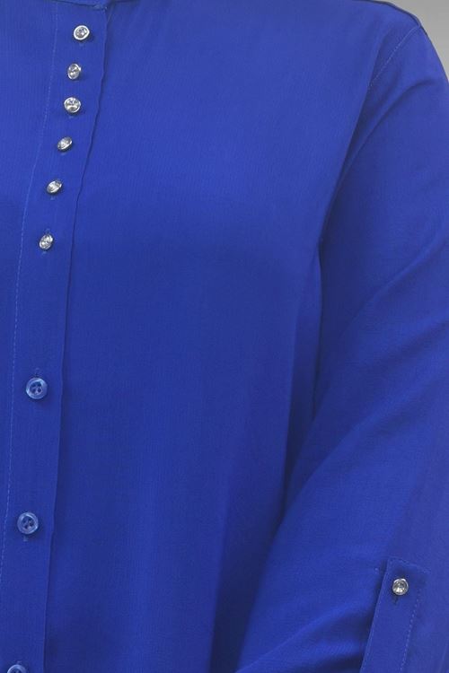 68039 Büyük Beden Hakim Yaka Maroken Gömlek - Saks