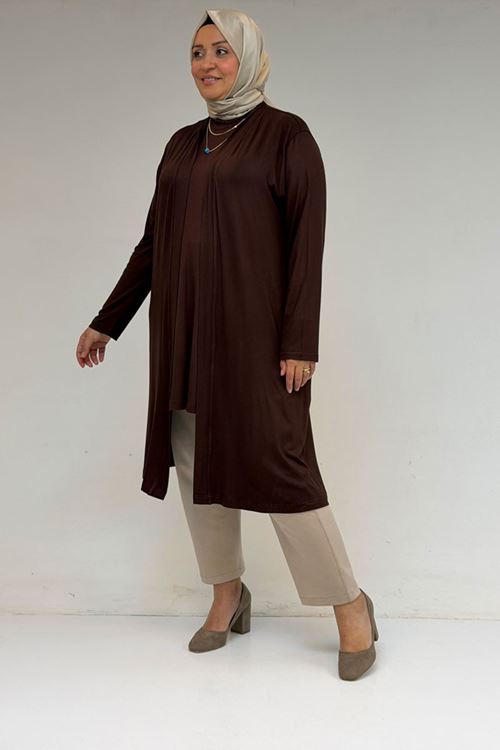 43008 Büyük Beden Penye Ceket - Kahve