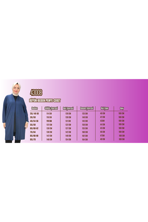 43008 Büyük Beden Penye Ceket - Siyah