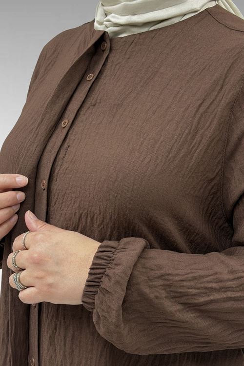 66005 Büyük Beden Patlı Pat Üzerinde Taş Detaylı Ferace - Kahve