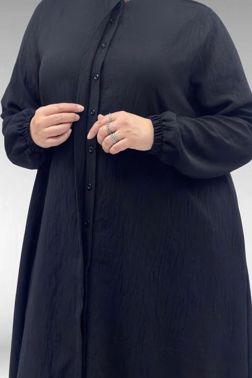 66005 Büyük Beden Patlı Pat Üzerinde Taş Detaylı Ferace - Siyah