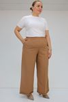 59008 Büyük Beden Beli Lastikli Duble Paça Pantolon - Taba