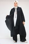 57017 Büyük Beden Torba Cepli Müslin Pantolonlu Takım - Siyah