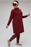 1737 Büyük Beden Uzunkol Tesettür Mayo - Bordo