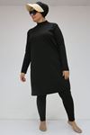 1737 Büyük Beden Uzunkol Tesettür Mayo - Siyah