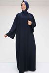 57210 Büyük Beden Renge Renk Garni Detaylı Abaya Takım - Lacivert